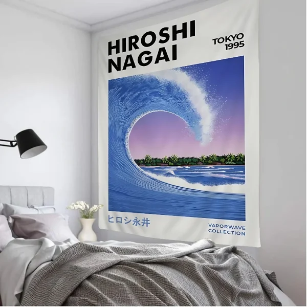 VIKAMA Summer Nagaihiro Steam Wave Art Tapestry Tokyo Pool Gradient Urban Beach Palm Room Decoration B&B Coffee Walls 4