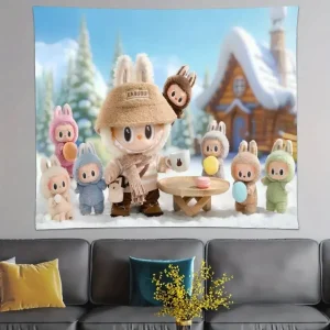 Funny L-Labubu Tapestry Decoration Bedroom Dormitory Background Cloth Holiday Home Party Living Room Club Cloth 1