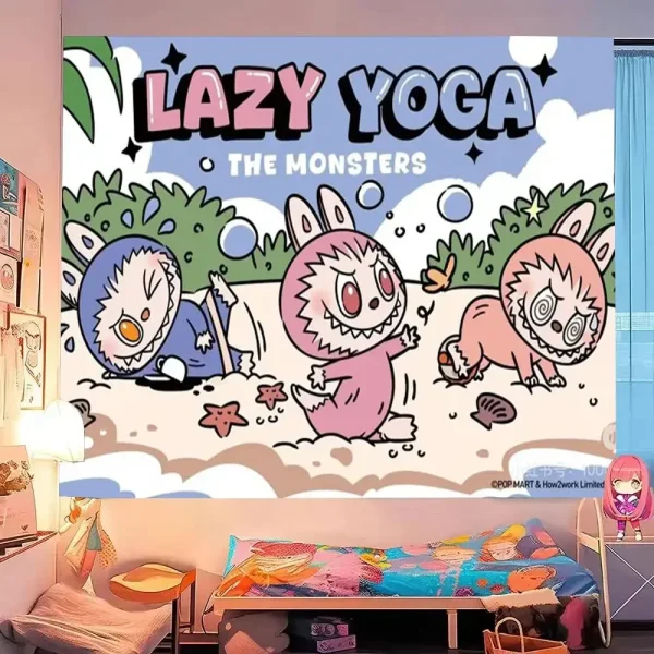 Funny L-Labubu Tapestry Decoration Bedroom Dormitory Background Cloth Holiday Home Party Living Room Club Cloth 4