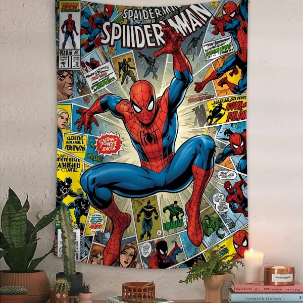 MINISO Avengers Marvel Spider-Man tapestry anime wall hanging anime Spider-Man art colorful wall hanging bohemian wall hanging m 5