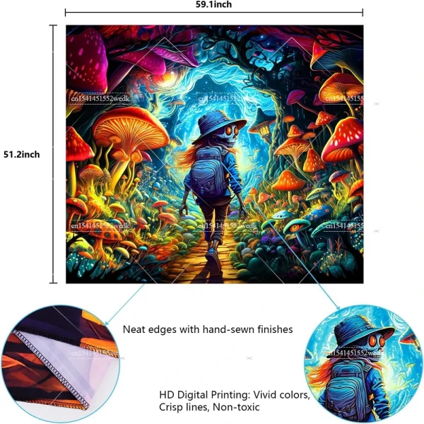 Blacklight Mushroom Tapestry UV Reactive Hippie Skull Tapestries Wall Hanging Eyes Forest Tapestry Glow In The Dark Posters 4