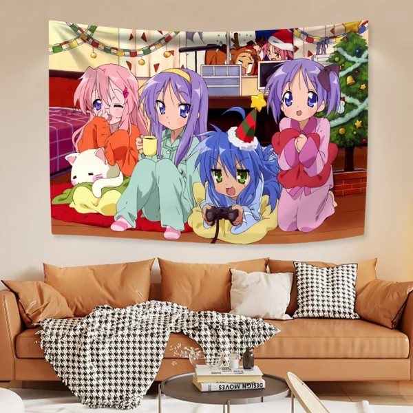 Kawaii Anime Tapestries Lucky Star Izumi Konata Japanese Home Decor Wall Hanging Carpets Bedroom Background Friend Gift 3