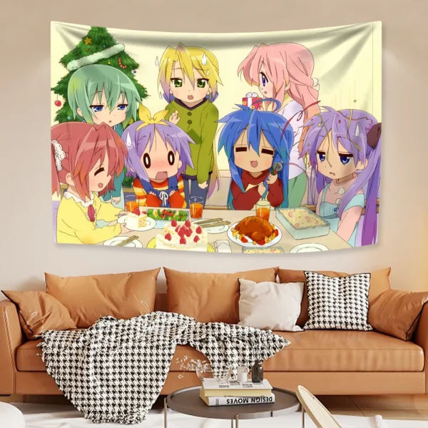 Kawaii Anime Tapestries Lucky Star Izumi Konata Japanese Home Decor Wall Hanging Carpets Bedroom Background Friend Gift 4