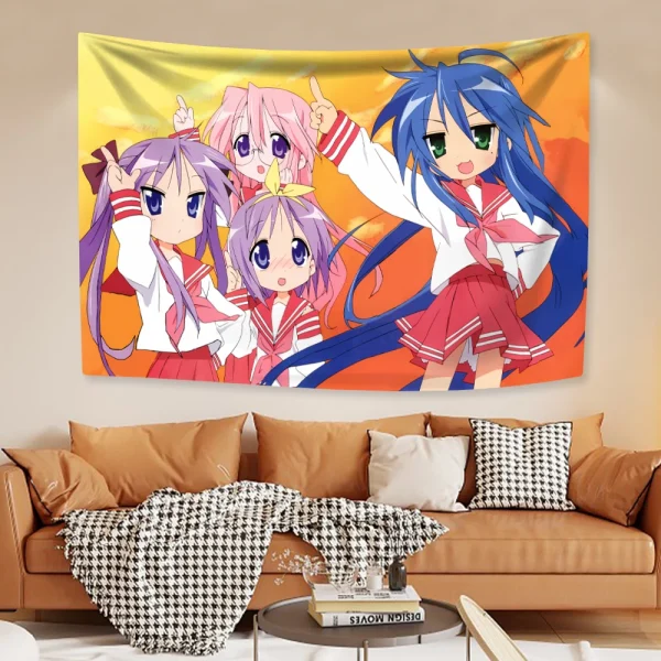 Kawaii Anime Tapestries Lucky Star Izumi Konata Japanese Home Decor Wall Hanging Carpets Bedroom Background Friend Gift 5