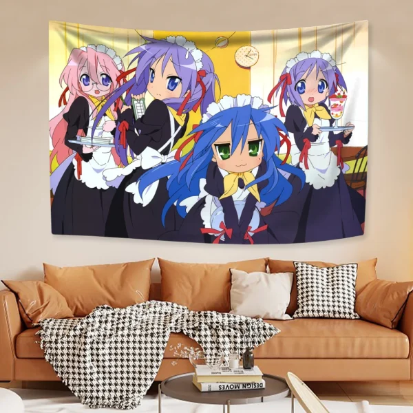 Kawaii Anime Tapestries Lucky Star Izumi Konata Japanese Home Decor Wall Hanging Carpets Bedroom Background Friend Gift 6