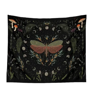 Moon Tapestry Wall Hanging Moth Plant  Phase Aesthetics  Goddess Living Room Dormitory Decoration Mushroom 1