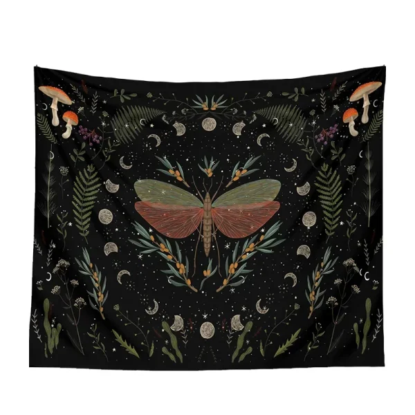 Moon Tapestry Wall Hanging Moth Plant  Phase Aesthetics  Goddess Living Room Dormitory Decoration Mushroom 1