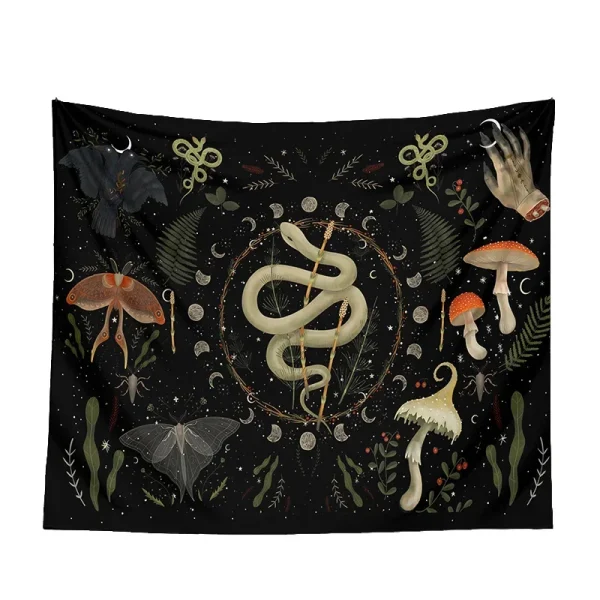 Moon Tapestry Wall Hanging Moth Plant  Phase Aesthetics  Goddess Living Room Dormitory Decoration Mushroom 2