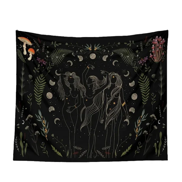 Moon Tapestry Wall Hanging Moth Plant  Phase Aesthetics  Goddess Living Room Dormitory Decoration Mushroom 3