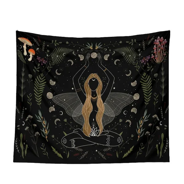 Moon Tapestry Wall Hanging Moth Plant  Phase Aesthetics  Goddess Living Room Dormitory Decoration Mushroom 4