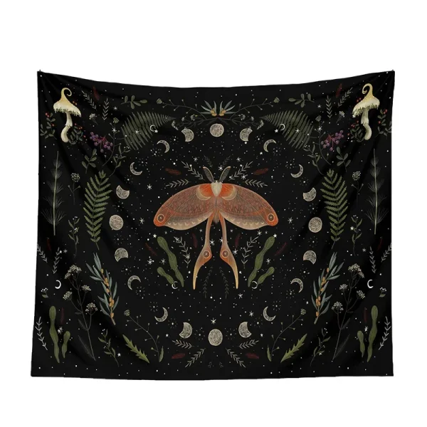 Moon Tapestry Wall Hanging Moth Plant  Phase Aesthetics  Goddess Living Room Dormitory Decoration Mushroom 6