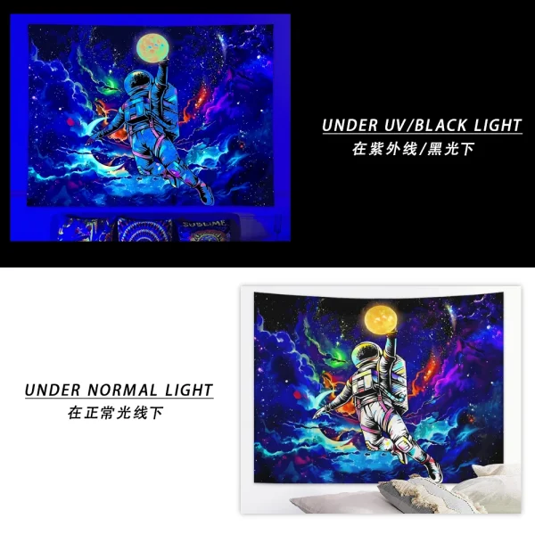 1pc Astronaut space fluorescent tapestry, UV black light space alien tapestry, cool galaxy space starry sky hanging 2