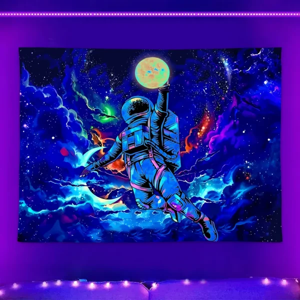 1pc Astronaut space fluorescent tapestry, UV black light space alien tapestry, cool galaxy space starry sky hanging 3