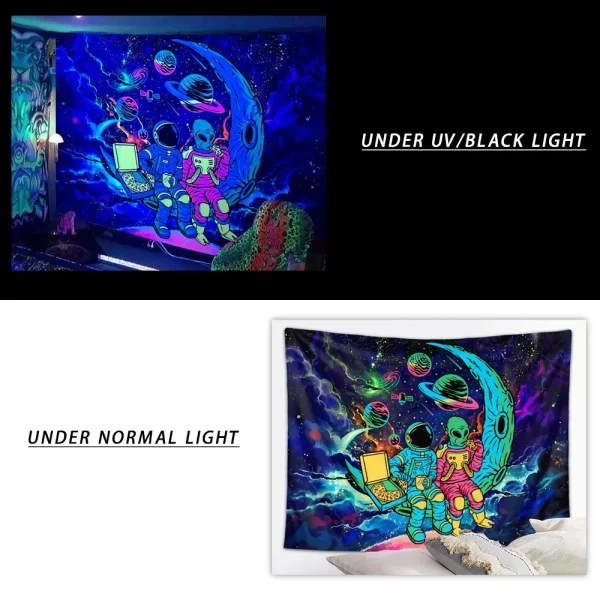 1pc Astronaut space fluorescent tapestry, UV black light space alien tapestry, cool galaxy space starry sky hanging 5