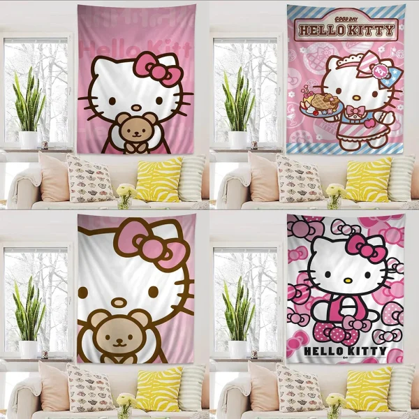 Sweet Hello Kitty Classic Wall Tapestry - Eternal Lovely Decor”,Living room and bedroom background cloth, no lights 1