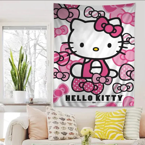 Sweet Hello Kitty Classic Wall Tapestry - Eternal Lovely Decor”,Living room and bedroom background cloth, no lights 2