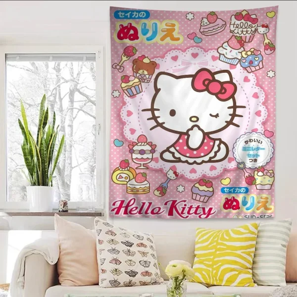 Sweet Hello Kitty Classic Wall Tapestry - Eternal Lovely Decor”,Living room and bedroom background cloth, no lights 3