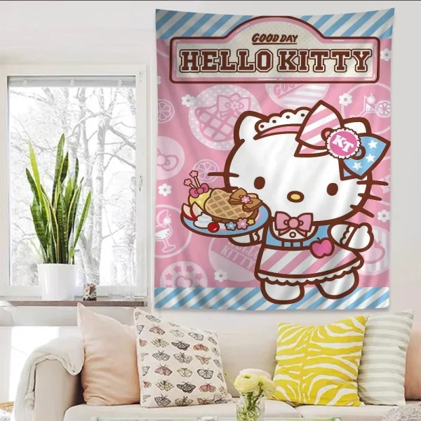 Sweet Hello Kitty Classic Wall Tapestry - Eternal Lovely Decor”,Living room and bedroom background cloth, no lights 5