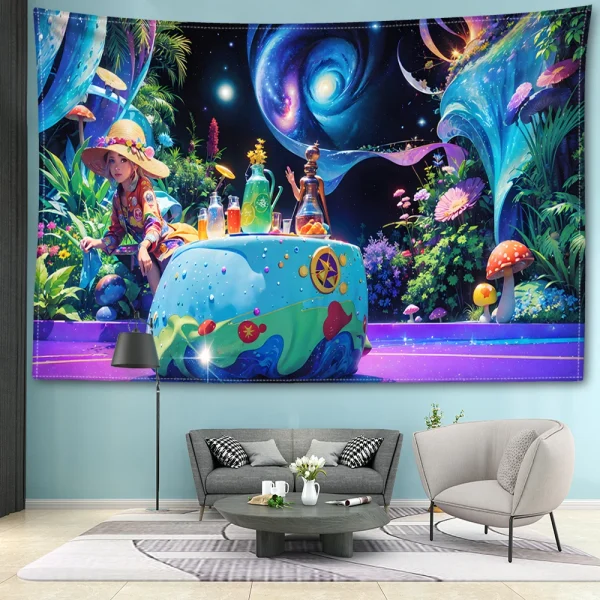 Cartoon Mushroom Forest Tapestry Wall Hanging Mysterious Simple Abstract Art Landscape Bohemian Bedroom Living Room Home Decor 4