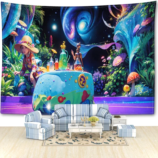 Cartoon Mushroom Forest Tapestry Wall Hanging Mysterious Simple Abstract Art Landscape Bohemian Bedroom Living Room Home Decor 5