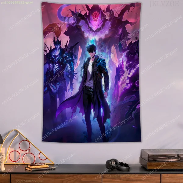 Japanese Anime Tapestry Korean Comics Solo Leveling Poster Wall Tapestries Bedroom Decoration Aesthetic Tapices Flag Wallpaper 3