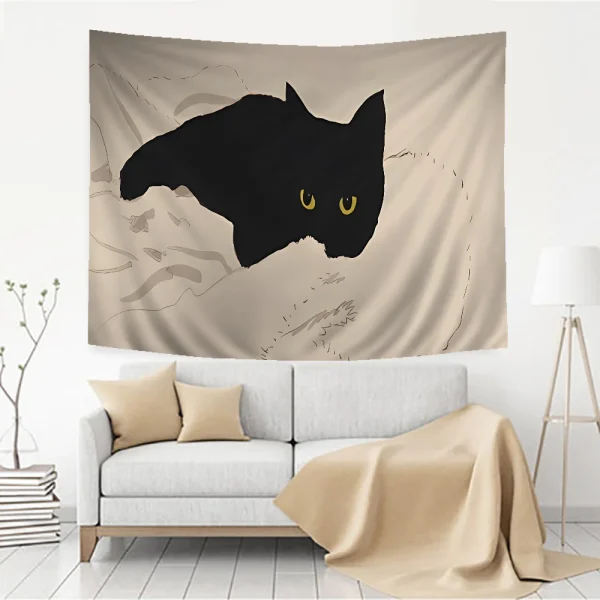 Cute black Cat Cartoon Tapestry Art Science Fiction Room Home Decor Wall Hanging Sheets 5