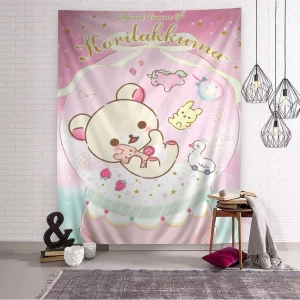 Cute Rilakkuma Bear Printed Large Wall Tapestry Hanging Tarot Hippie Wall Rugs Dorm Home Decor 1
