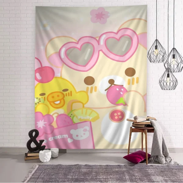 Cute Rilakkuma Bear Printed Large Wall Tapestry Hanging Tarot Hippie Wall Rugs Dorm Home Decor 2