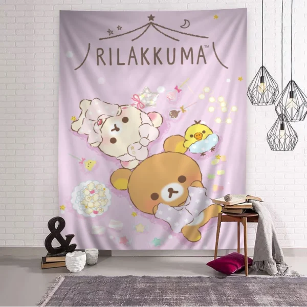 Cute Rilakkuma Bear Printed Large Wall Tapestry Hanging Tarot Hippie Wall Rugs Dorm Home Decor 3
