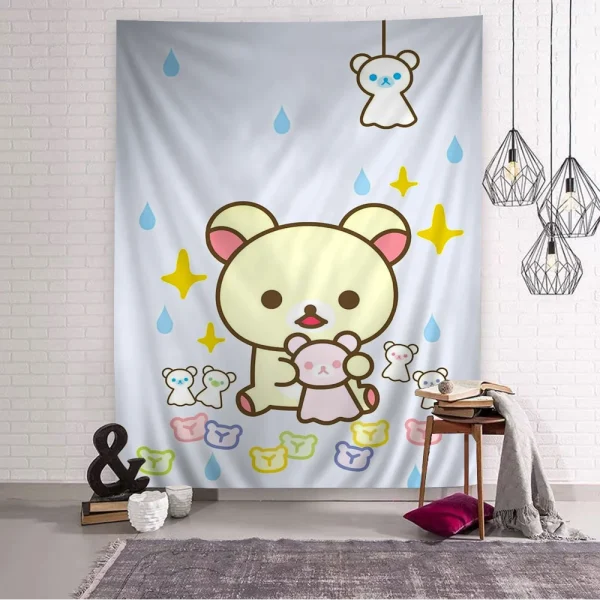 Cute Rilakkuma Bear Printed Large Wall Tapestry Hanging Tarot Hippie Wall Rugs Dorm Home Decor 4