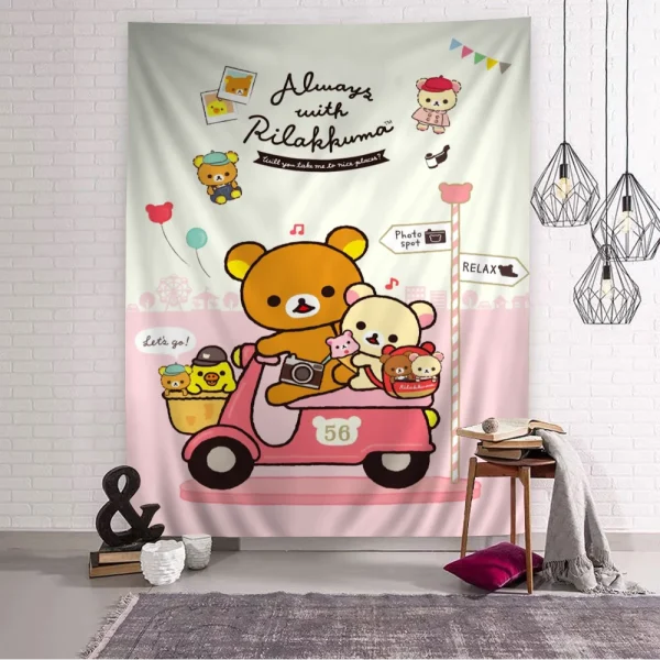 Cute Rilakkuma Bear Printed Large Wall Tapestry Hanging Tarot Hippie Wall Rugs Dorm Home Decor 6