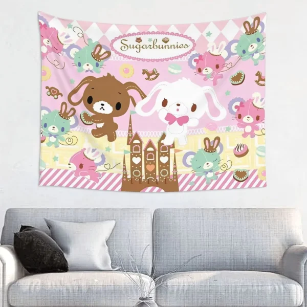 S-Sugarbunnies Anime Print Large Tapestry Wall Hanging Hippie Wall Tapestry Kawaii Cartoon Decor Living Room Bedroom Home Decor 4