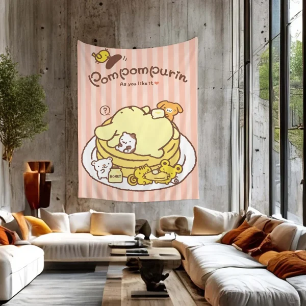 1PC Cartoon Pom Pom Purin Tapestry Printed Large Wall Tapestry Art Science Fiction Room Home Decor Decor Blanket 2