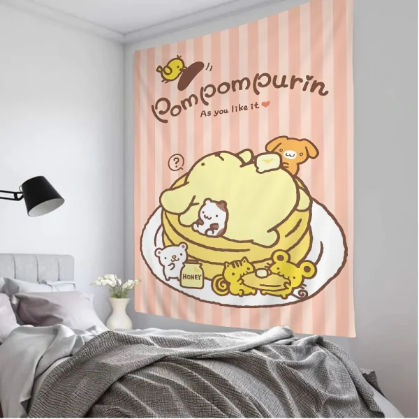 1PC Cartoon Pom Pom Purin Tapestry Printed Large Wall Tapestry Art Science Fiction Room Home Decor Decor Blanket 3