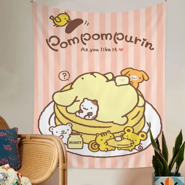 1PC Cartoon Pom Pom Purin Tapestry Printed Large Wall Tapestry Art Science Fiction Room Home Decor Decor Blanket 4