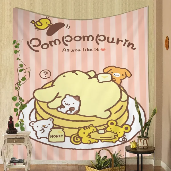 1PC Cartoon Pom Pom Purin Tapestry Printed Large Wall Tapestry Art Science Fiction Room Home Decor Decor Blanket 6