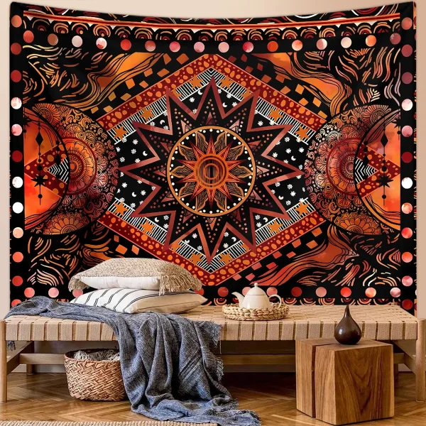 1pc Vintage Sun, Moon Tapestry, Bohemian Tapestry, Hippie Style Tapestry, Bedroom and Living Room Decorative Wall Hanging 2