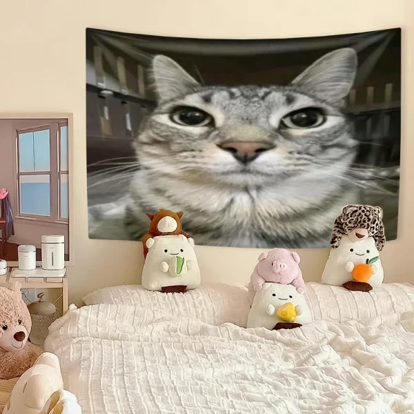 Funny Cat Meme Tapestry Kawaii Animal Home Decor Wall Hanging Covering Cloth Bedroom Dorm Background Festival Gift 1