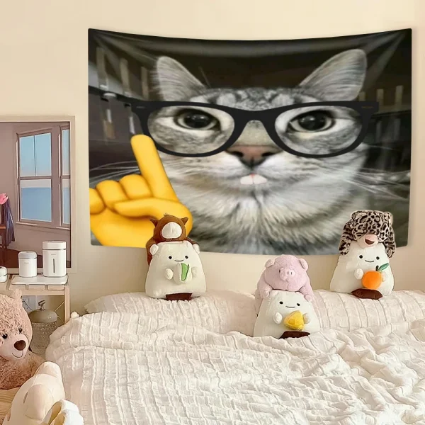 Funny Cat Meme Tapestry Kawaii Animal Home Decor Wall Hanging Covering Cloth Bedroom Dorm Background Festival Gift 3