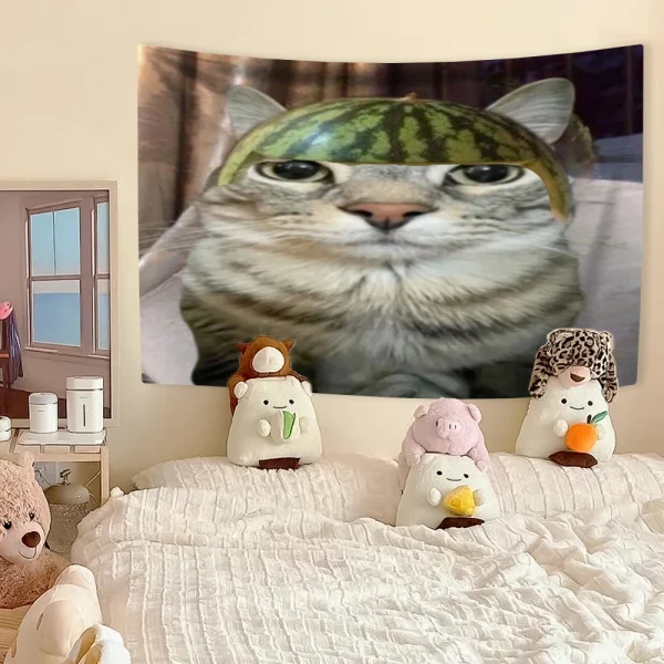 Funny Cat Meme Tapestry Kawaii Animal Home Decor Wall Hanging Covering Cloth Bedroom Dorm Background Festival Gift 5