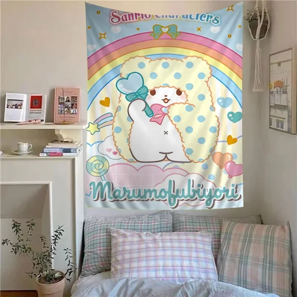 Cute Cartoon Marumofubiyori Printed Large Wall Tapestry Art Science Fiction Room Home Decor Decor Blanket 4
