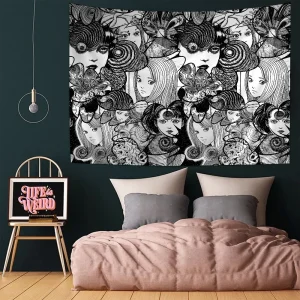 Junji Ito Tomie Cartoon Tapestry Art Science Fiction Room Home Decor Wall Hanging Home Decor 1