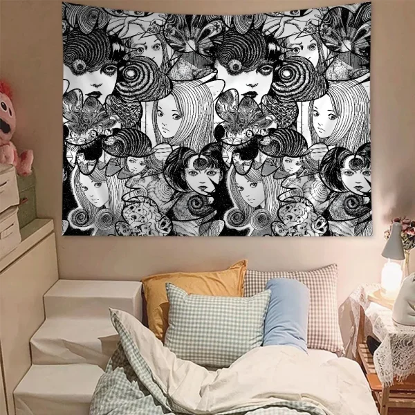 Junji Ito Tomie Cartoon Tapestry Art Science Fiction Room Home Decor Wall Hanging Home Decor 5