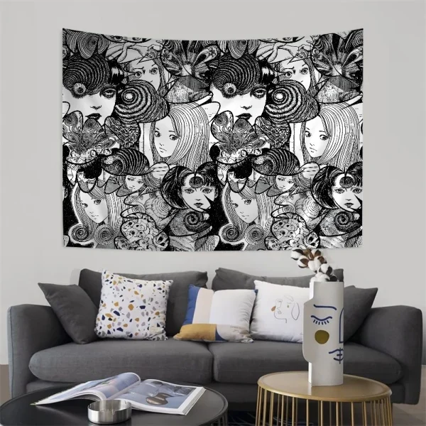 Junji Ito Tomie Cartoon Tapestry Art Science Fiction Room Home Decor Wall Hanging Home Decor 6