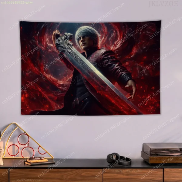 Devil May Cry Tapestry Game Room Poster Wall Tapestries Bedroom Decoration Aesthetic Tapices Flag Wallpaper 3