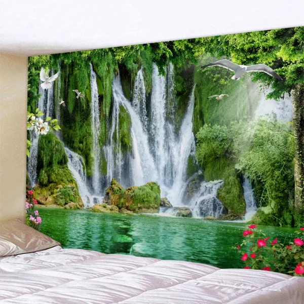 Beautiful nature waterfall tapestry forest print seascape hippie wall hanging bohemian wall tapestry mandala wall decoration 1
