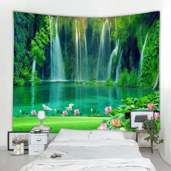 Beautiful nature waterfall tapestry forest print seascape hippie wall hanging bohemian wall tapestry mandala wall decoration 3
