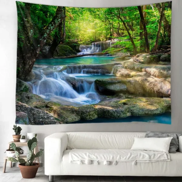 Beautiful nature waterfall tapestry forest print seascape hippie wall hanging bohemian wall tapestry mandala wall decoration 5