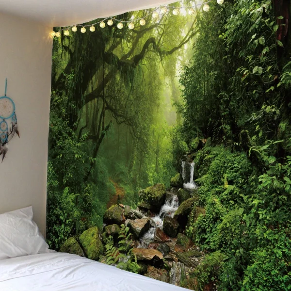 Beautiful nature waterfall tapestry forest print seascape hippie wall hanging bohemian wall tapestry mandala wall decoration 6