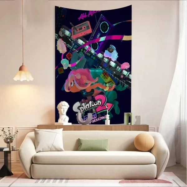 Game Splatoon 3 Printed Large Wall Tapestry Art Science Fiction Room Home Decor Decor Blanket 4